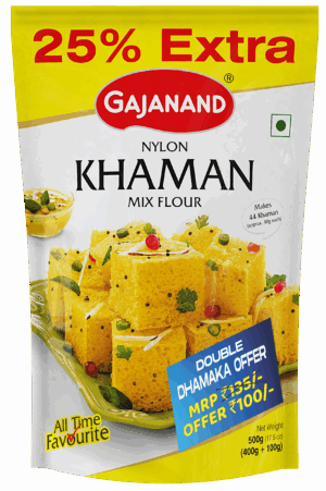 Gajanand Khaman Mix Flour 500g (400g + 100g Free) – Nylon Instant Mix | Double Dhamaka Limited Offer | Makes 44 Pieces