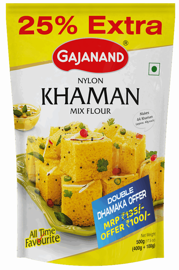 Gajanand Khaman Mix Flour 500g (400g + 100g Free) – Nylon Instant Mix | Double Dhamaka Limited Offer | Makes 44 Pieces
