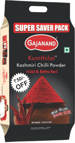 Gajanand Kumthilal Chilli Powder 1kg – Mild Heat, Extra Red | Kashmiri Lal Mirch for Daily Cooking