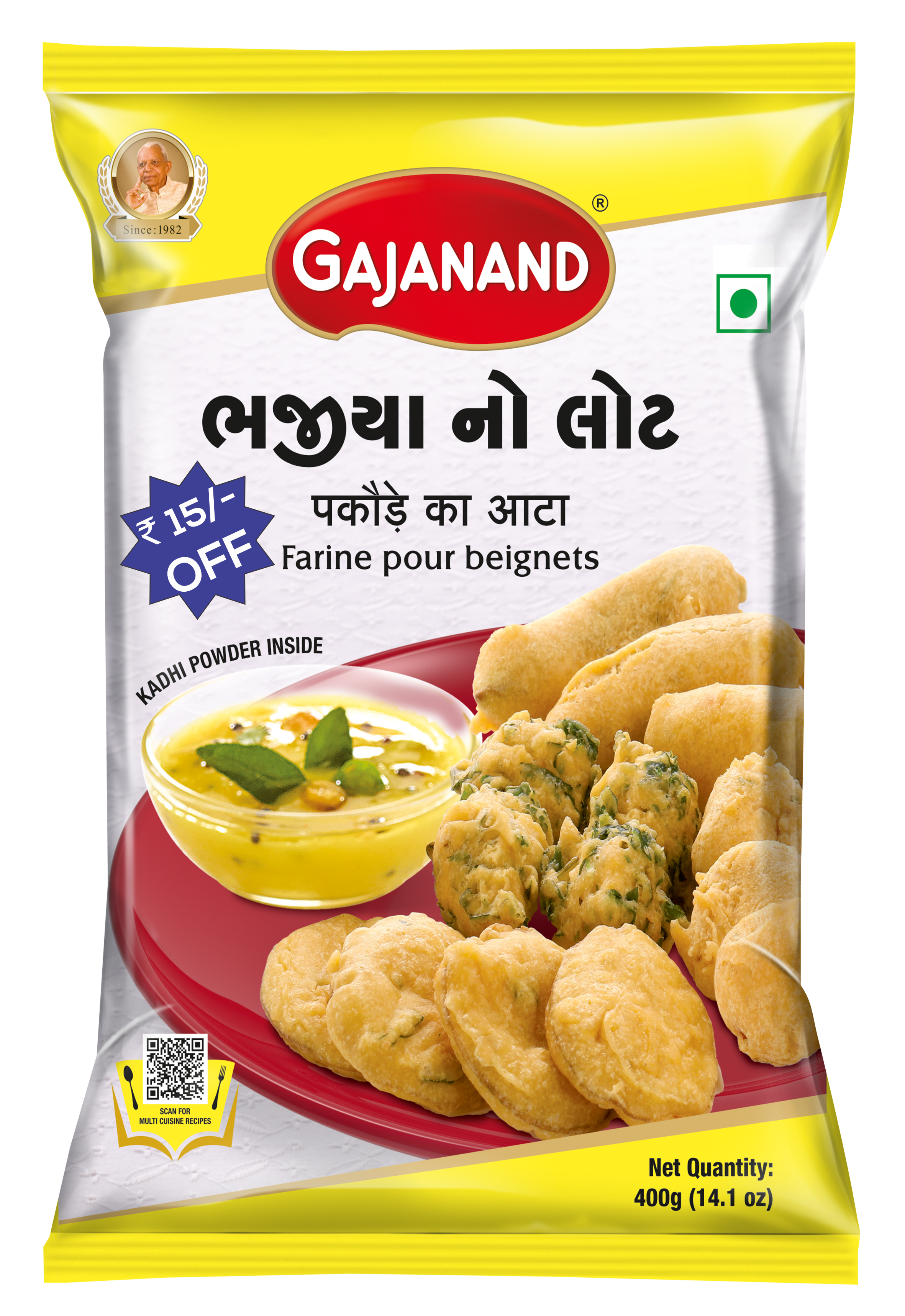 Gajanand Bhajiya No Lot – Instant Pakoda Mix with Free Kadhi Powder | Traditional Fritter Flour | 400g Pack| ₹15 OFF |