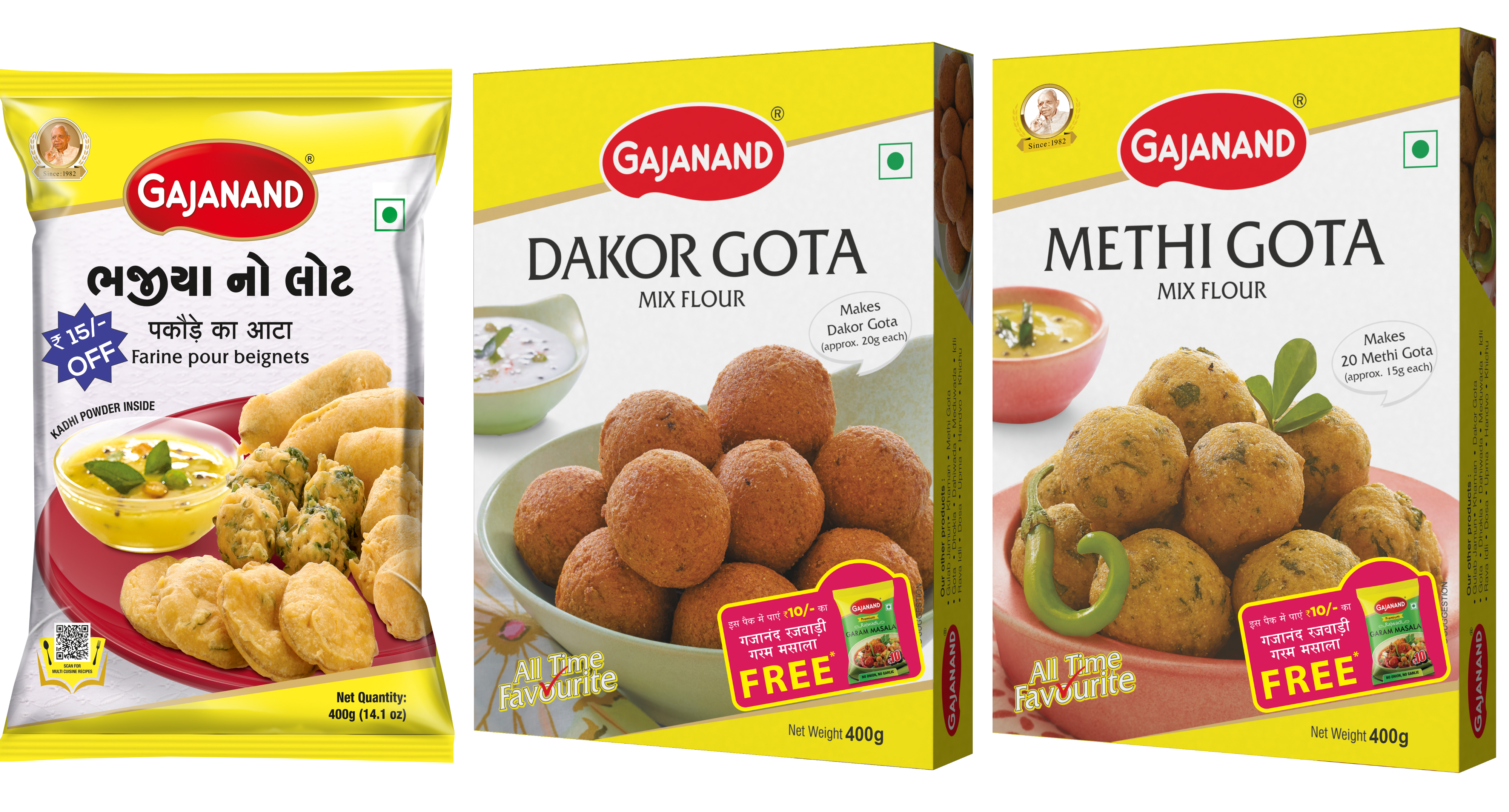 Gajanand Bhajiya No Lot Mix Flour 400g | Dakor Gota Mix Flour 400g | Methi Gota Mix Flour 400g | Premium Quality Indian Farsan Mix | Easy Snack Preparation