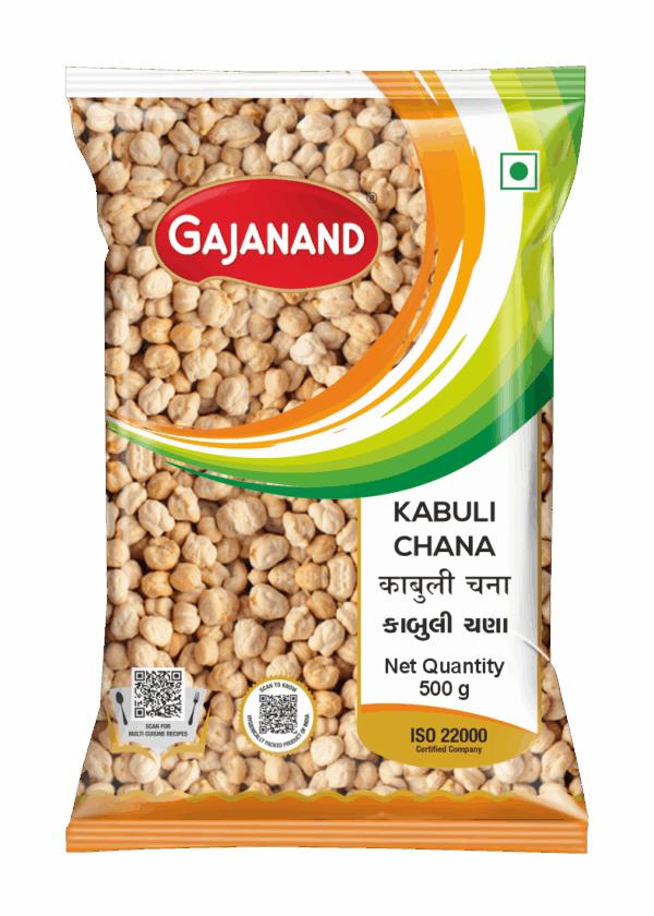 Gajanand Kabuli Chana 500g | Premium Quality White Chickpeas | High Protein & Fiber | Hygienically Packed | ISO 22000 Certified | Pure & Natural Pulses