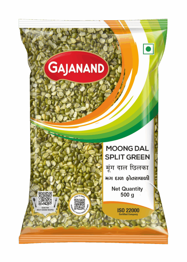 Gajanand Moong Dal Split Green with Skin – 500g | High Protein | Unpolished | Fiber Rich | ISO 22000 Certified | Veg & Natural