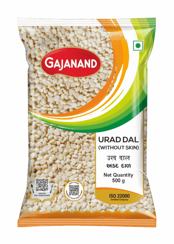 Gajanand Urad Dal Without Skin – Premium Split White Urad Dal (500g) | ISO 22000 Certified | Protein & Fiber Rich | Hygienically Packed